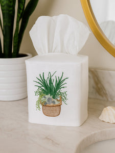 Tissue Box Cover in Seagrass & Seashells Basket