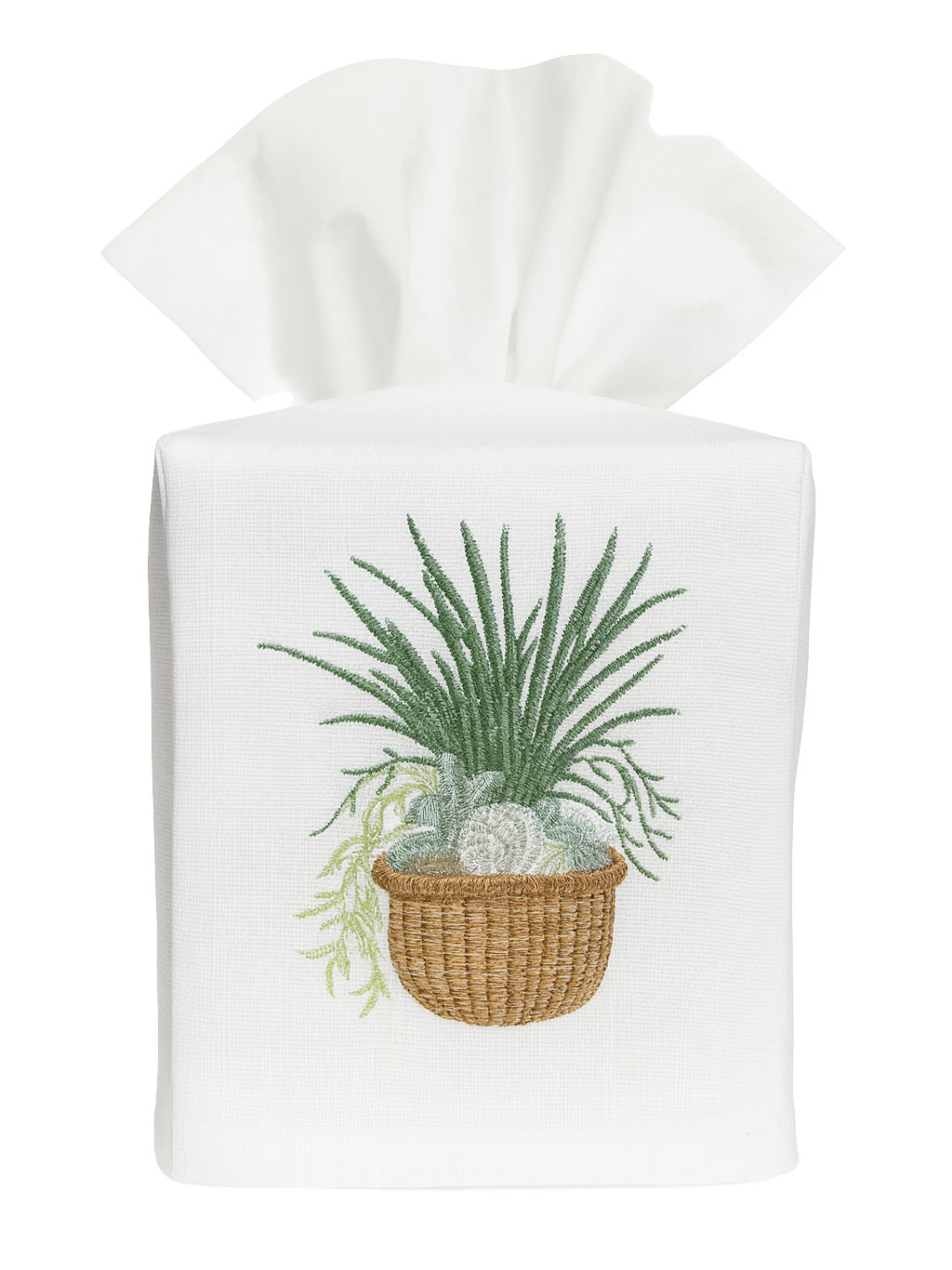 Tissue Box Cover in Seagrass & Seashells Basket