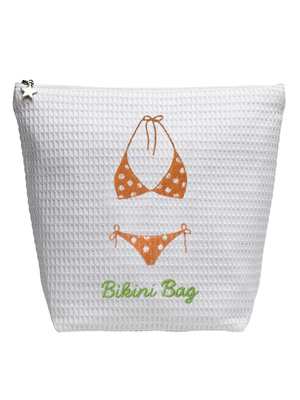 Bikini Bag in White Cotton Waffle Weave