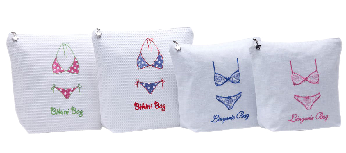 Bikini Bag in White Cotton Waffle Weave