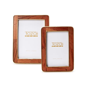 Wood Rounded Edge with Brass Photo Frames, Set of 2