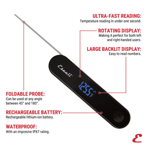 Stelo Waterproof Folding Thermometer in Black