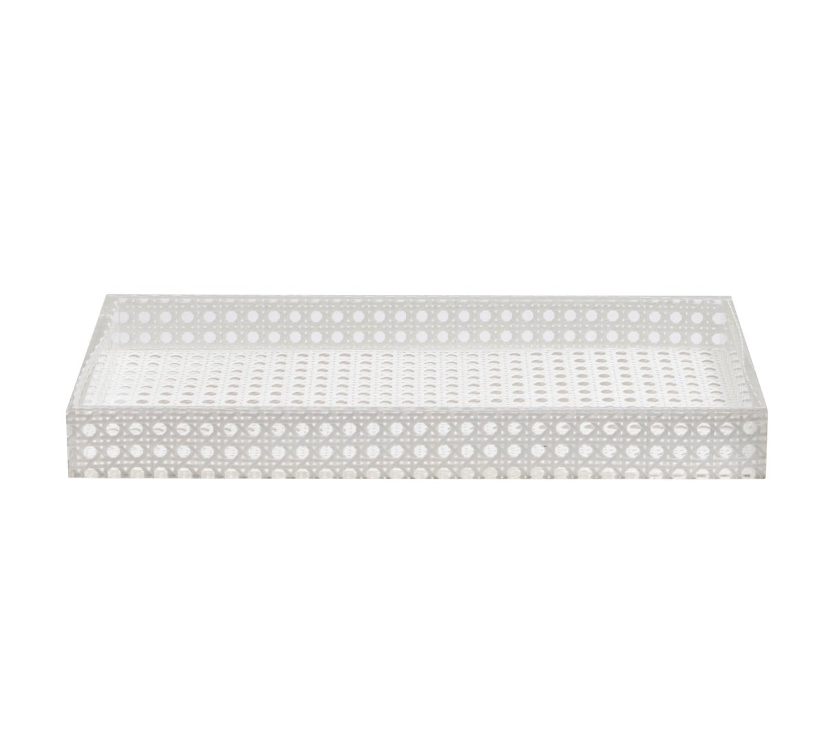Angled view of Reed Vanity Tray in White showcasing signature reed pattern with white background