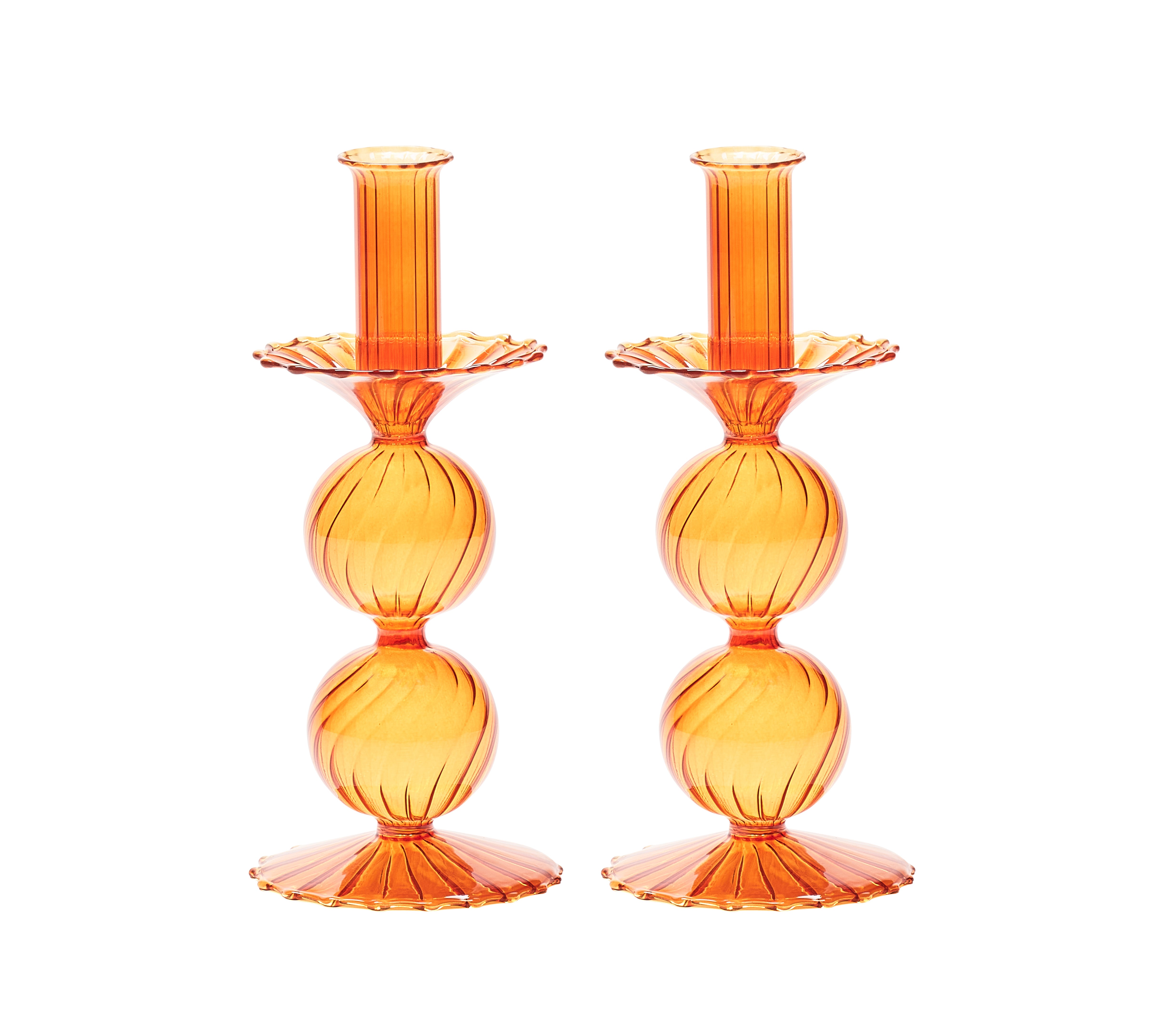 Bella Short Candle Holder in Amber, Set of 2