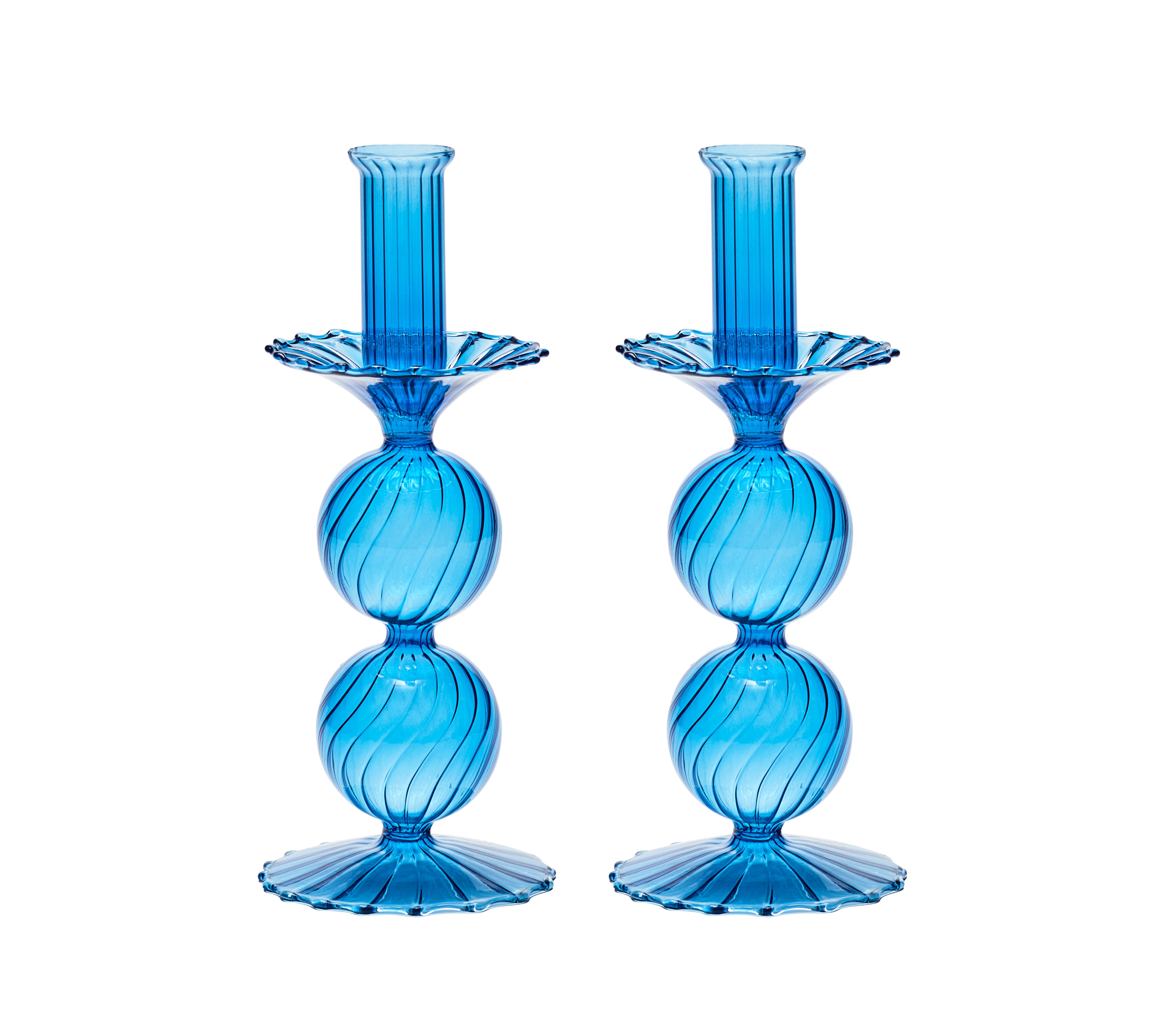 Bella Short Candle Holder in Blue, Set of 2