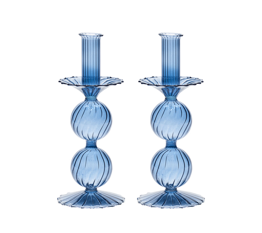 Bella Short Candle Holder in Cadet, Set of 2