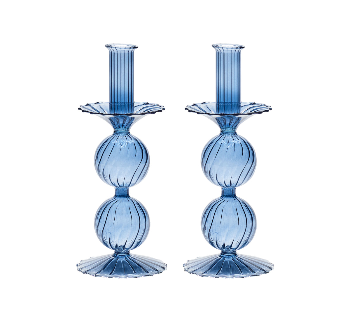 Bella Short Candle Holder in Cadet, Set of 2