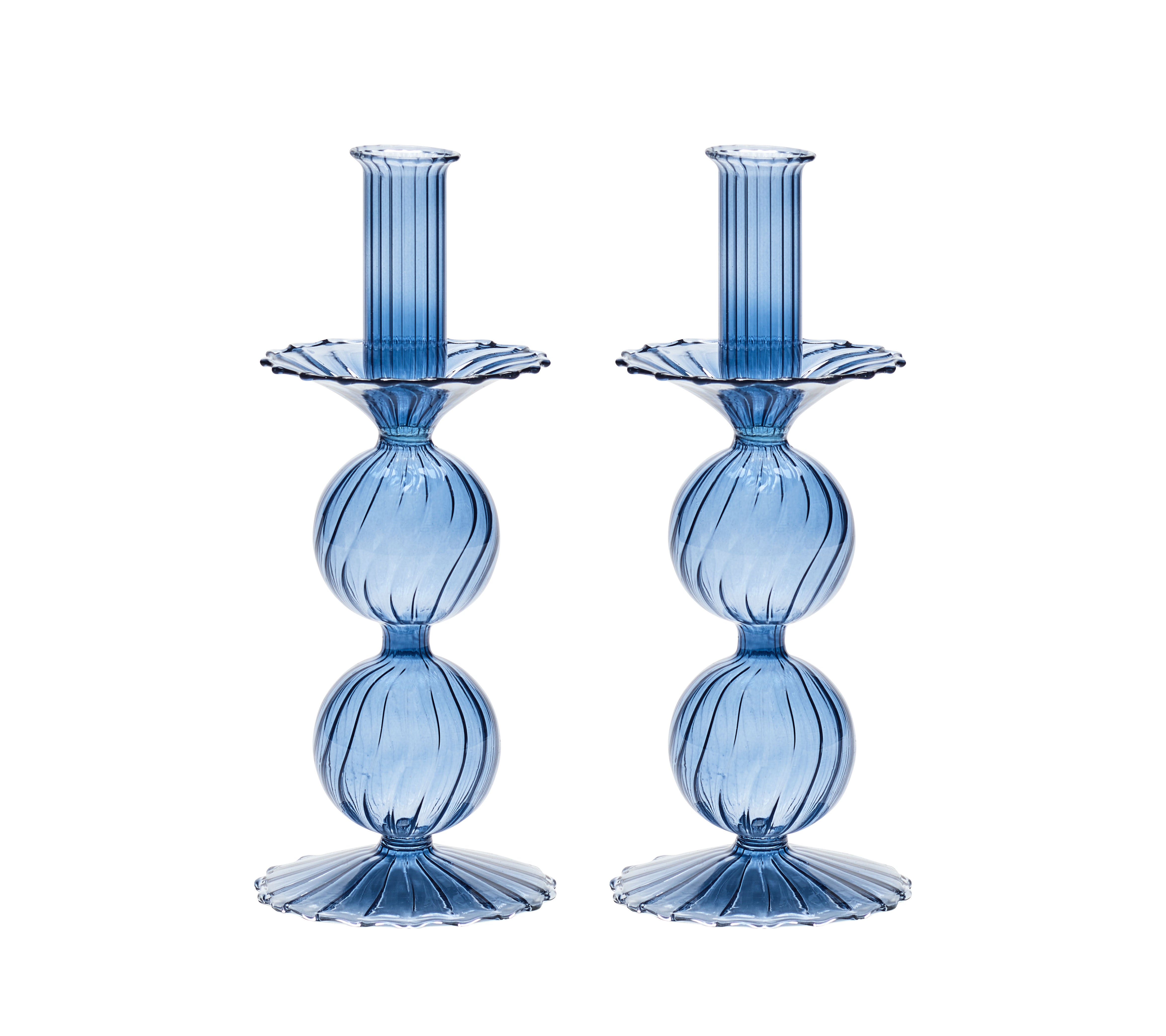 Bella Short Candle Holder in Cadet, Set of 2