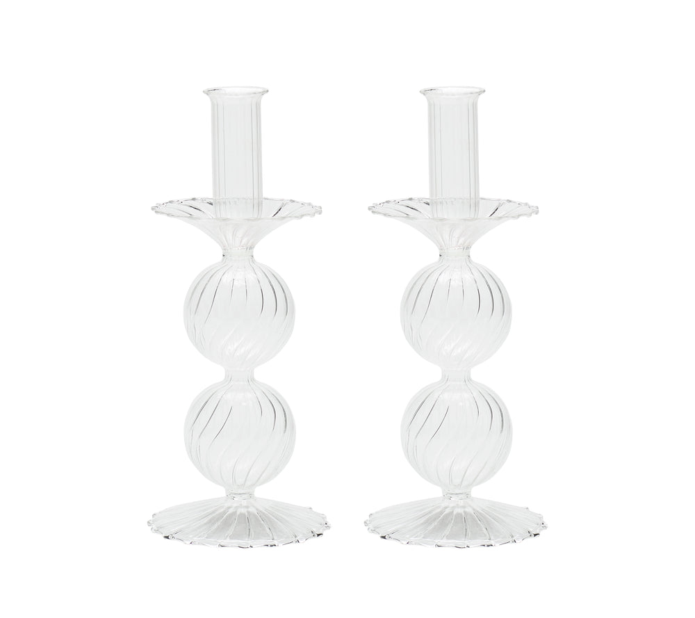 Bella Short Candle Holder in Clear, Set of 2