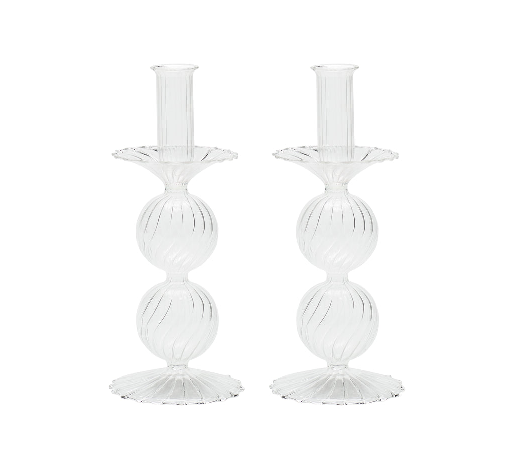 Bella Short Candle Holder in Clear, Set of 2