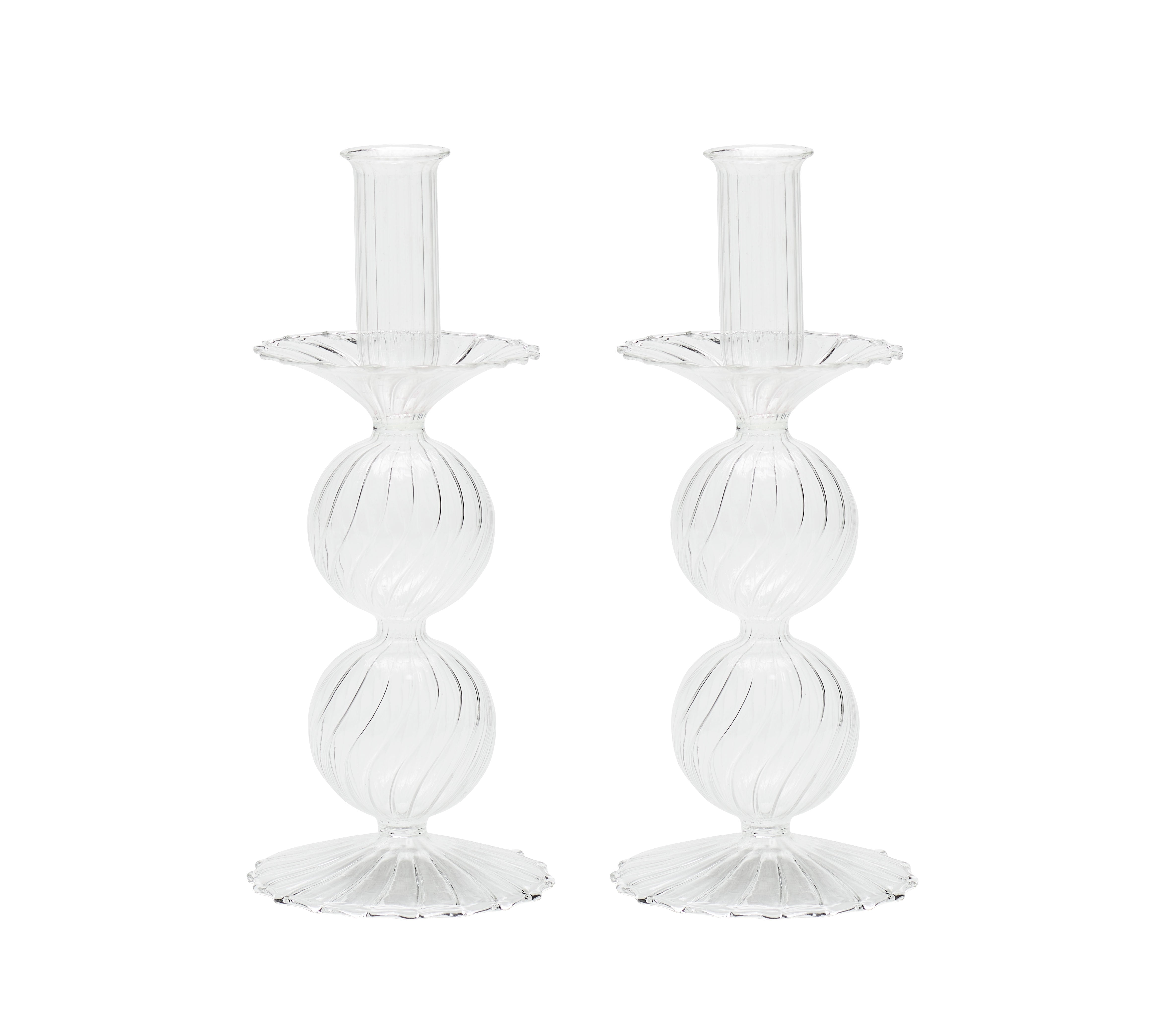 Bella Short Candle Holder in Clear, Set of 2