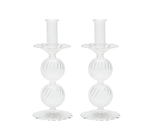 Bella Short Candle Holder in Clear, Set of 2