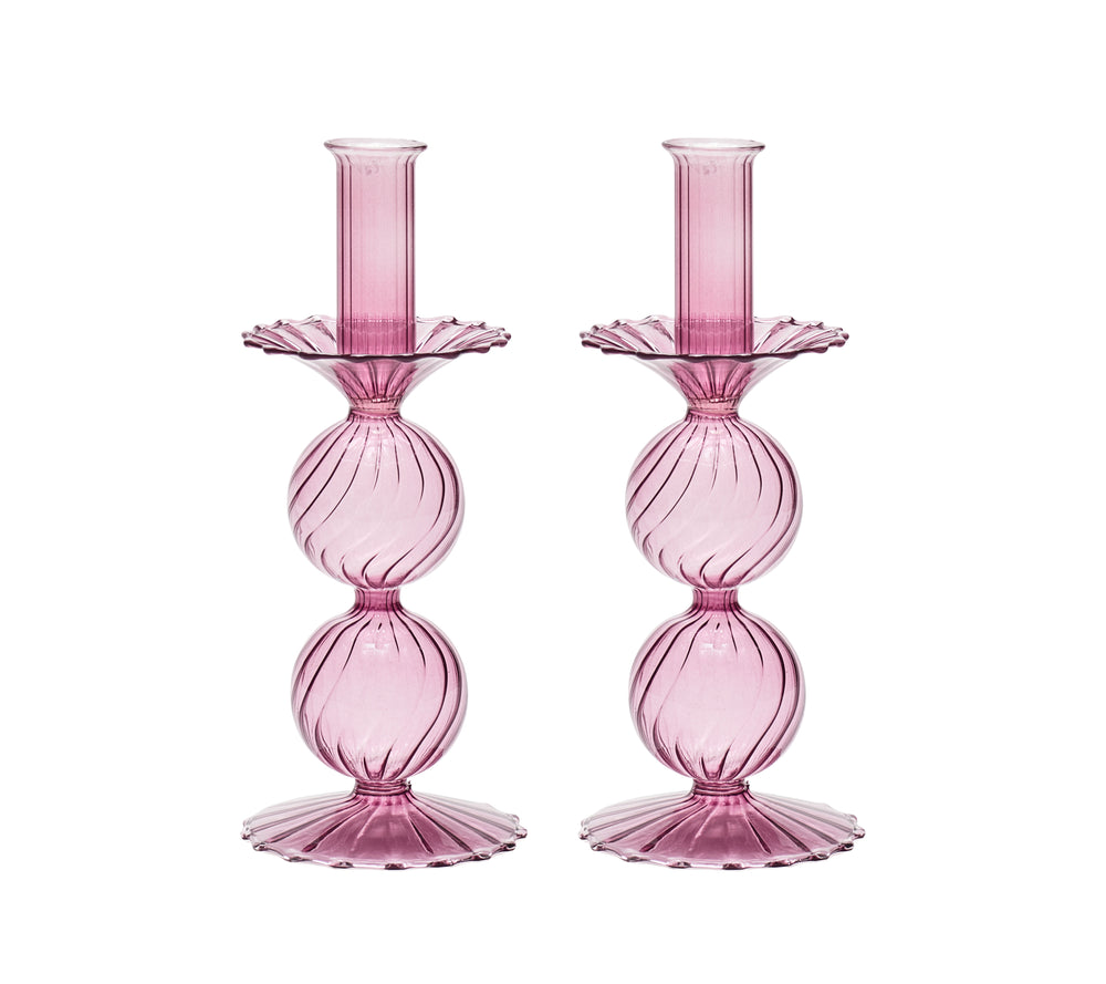 Bella Short Candle Holder in Lavender, Set of 2