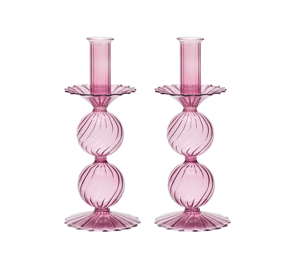 Bella Short Candle Holder in Lavender, Set of 2
