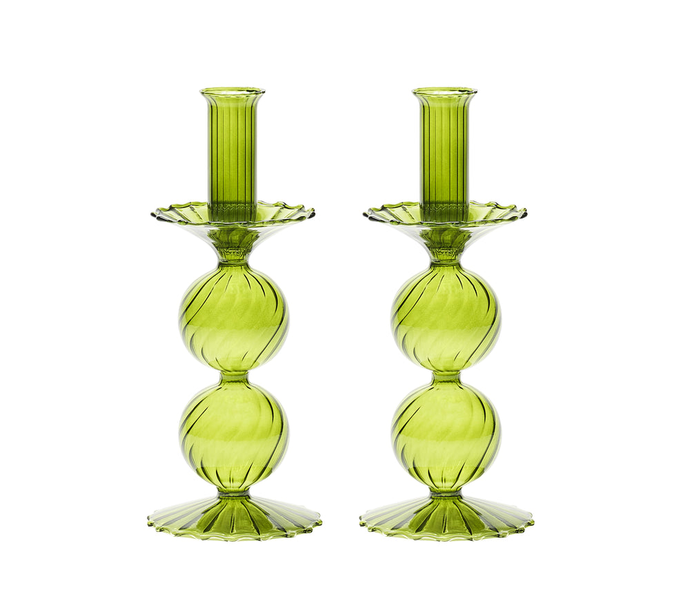 Bella Short Candle Holder in Olive, Set of 2