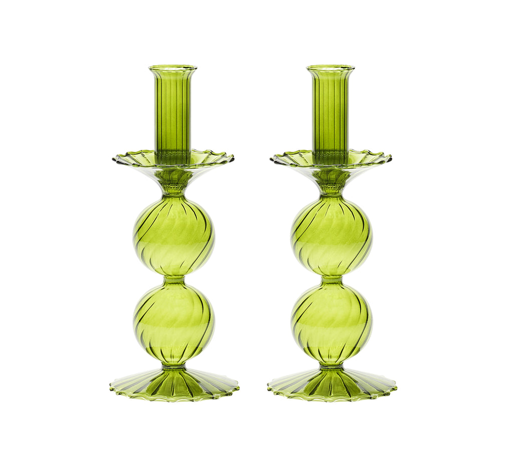 Bella Short Candle Holder in Olive, Set of 2