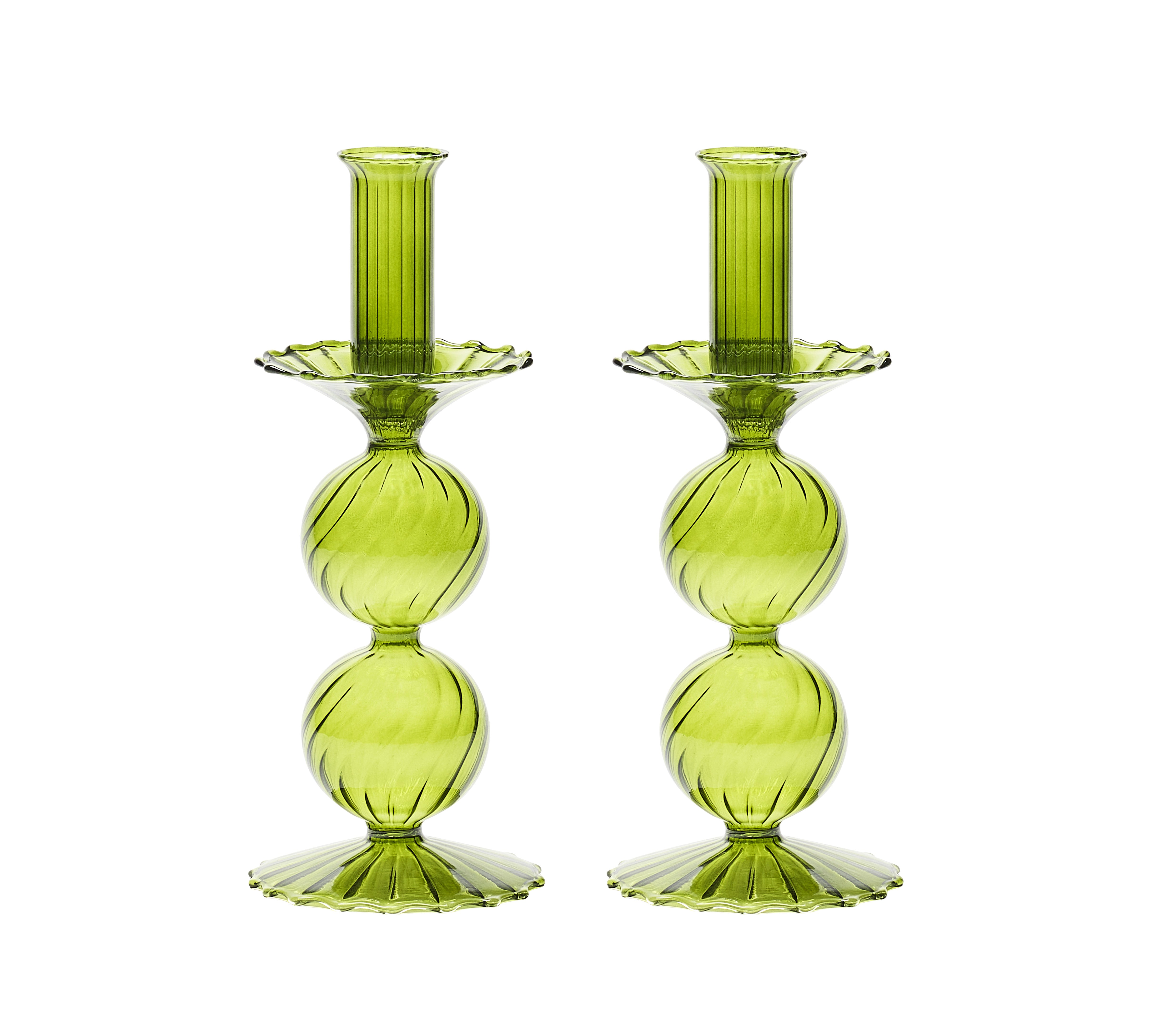 Bella Short Candle Holder in Olive, Set of 2
