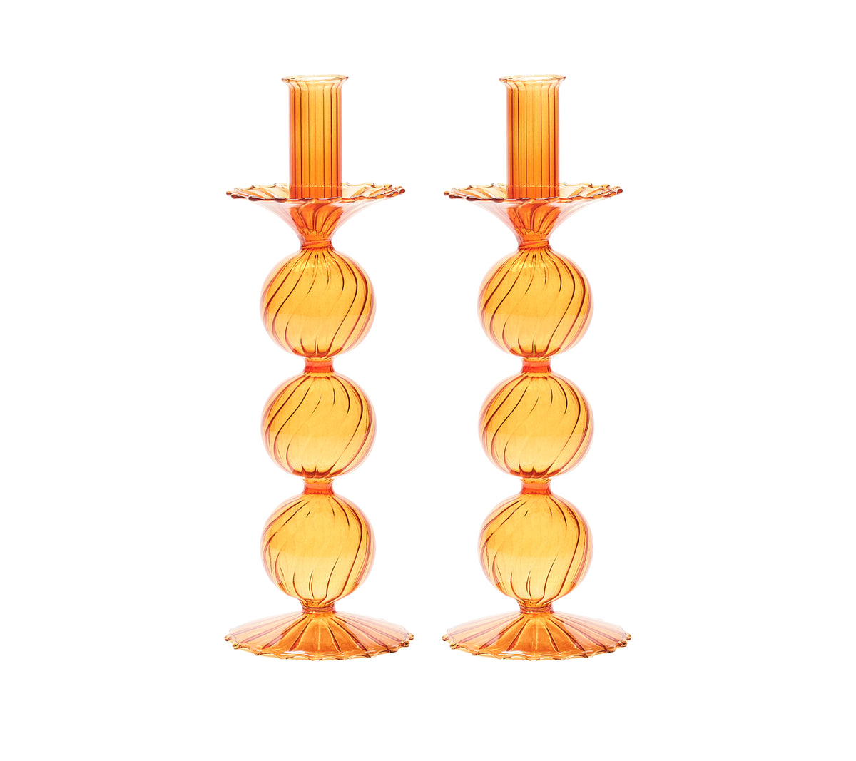 Iris Tall Candle Holder in Amber, Set of 2