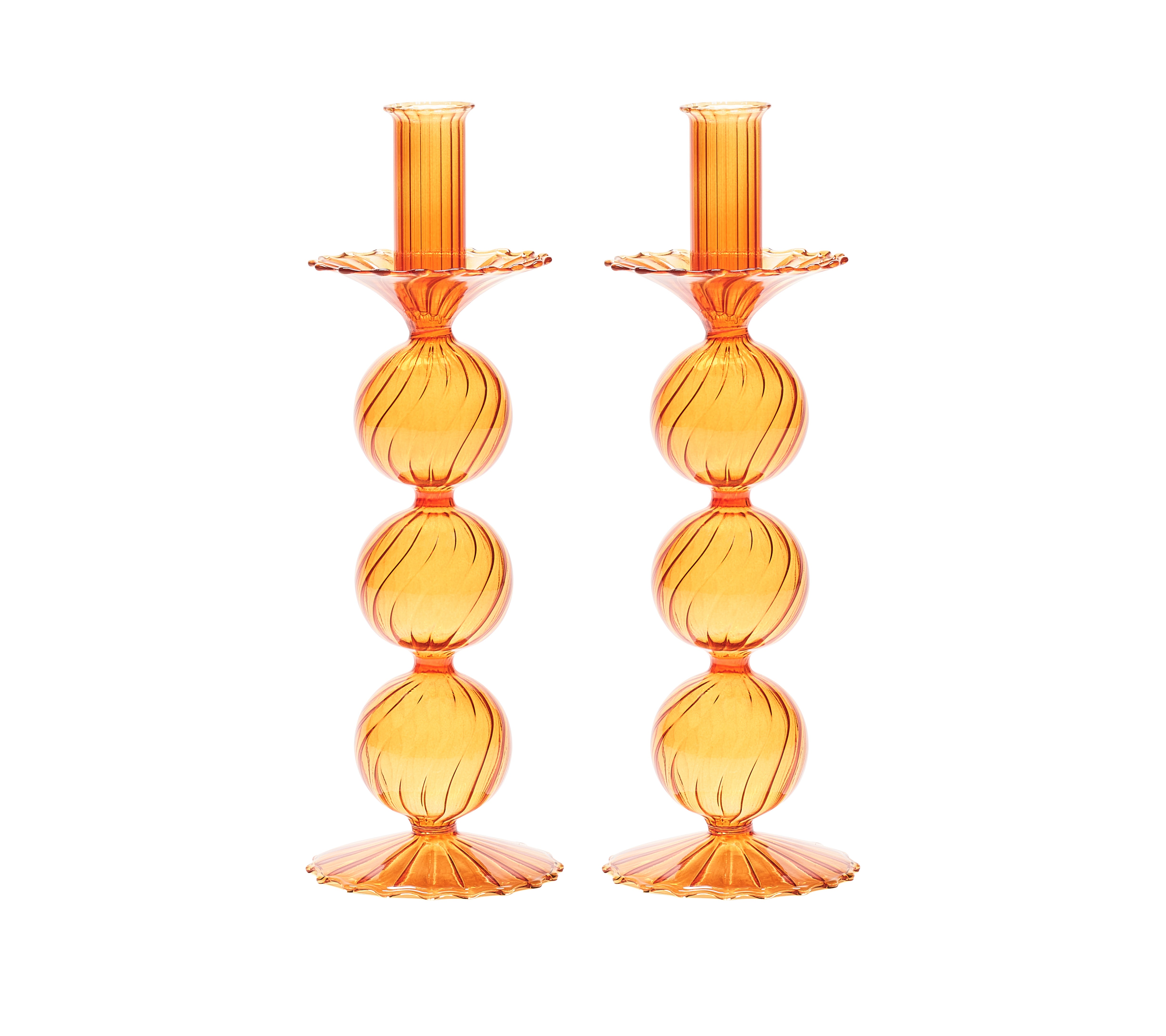 Iris Tall Candle Holder in Amber, Set of 2