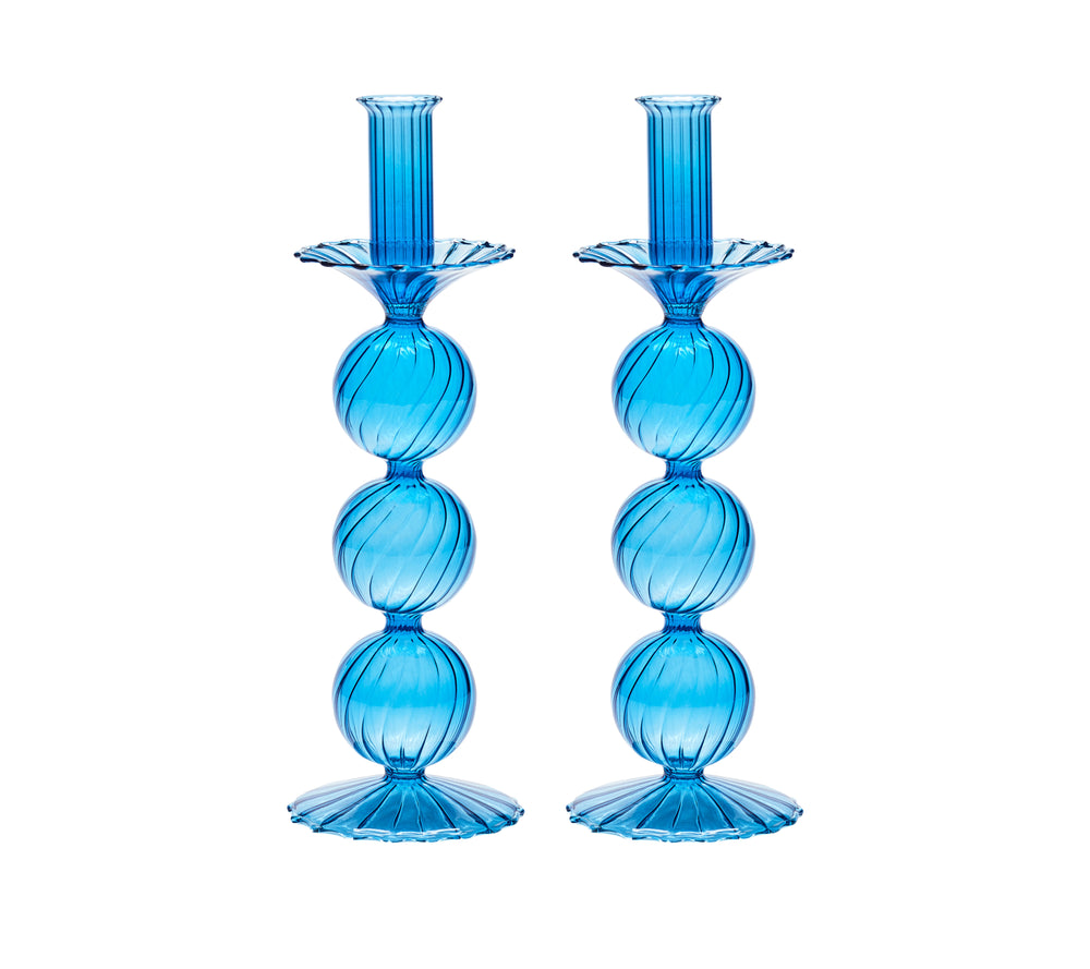 Iris Tall Candle Holder in Blue, Set of 2