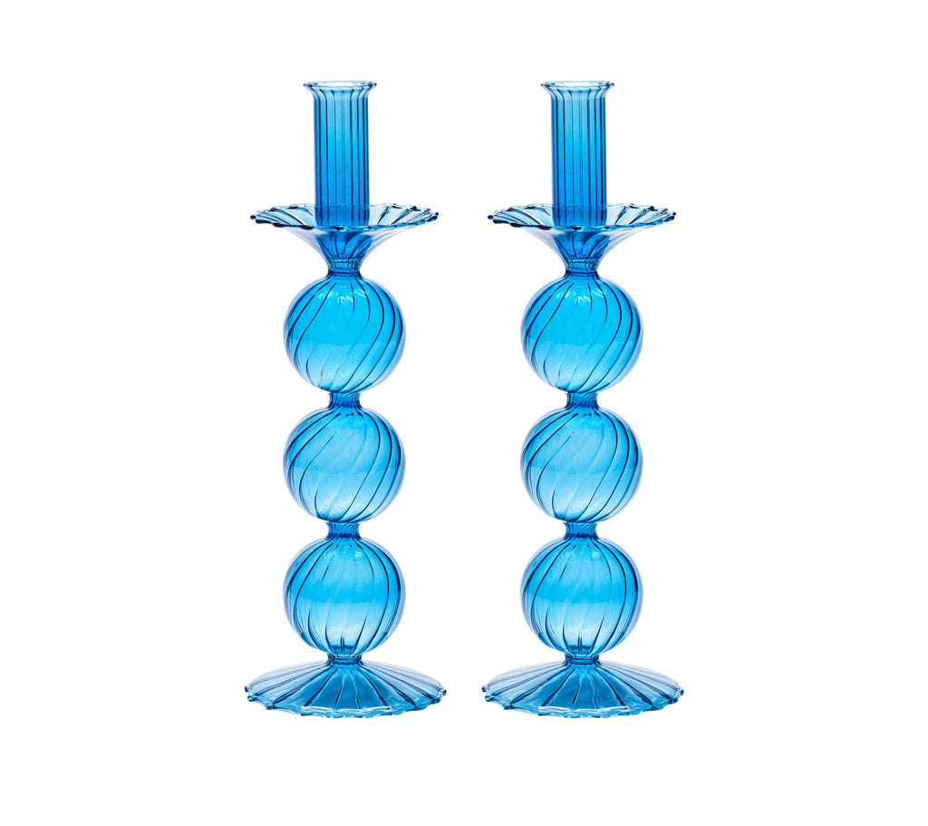 Iris Tall Candle Holder in Blue, Set of 2