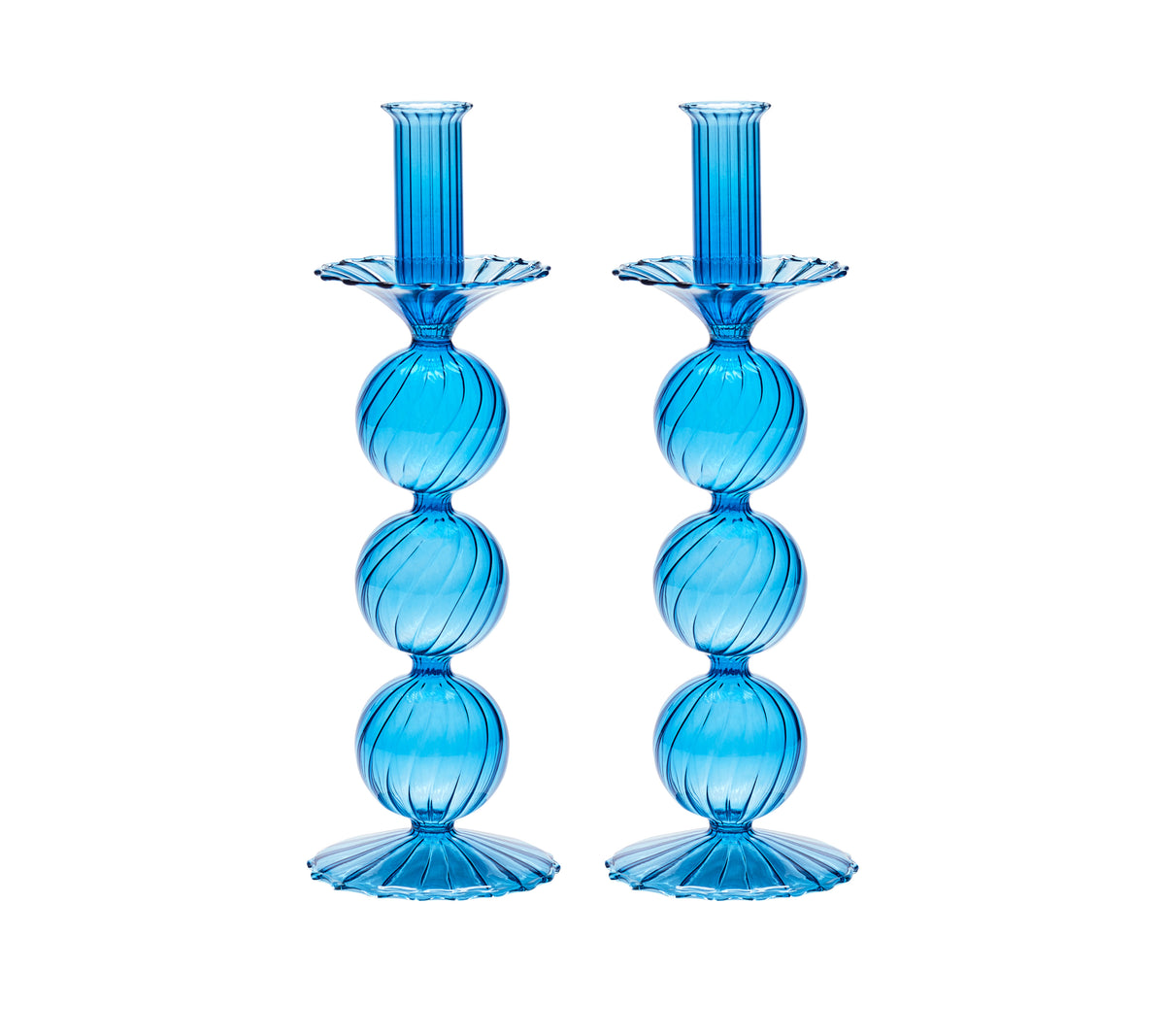 Iris Tall Candle Holder in Blue, Set of 2