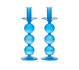 Iris Tall Candle Holder in Blue, Set of 2
