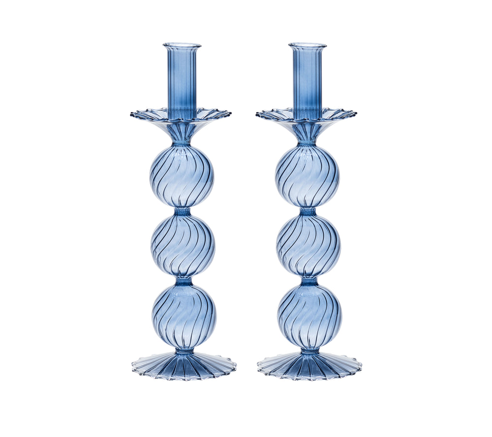 Iris Tall Candle Holder in Cadet, Set of 2