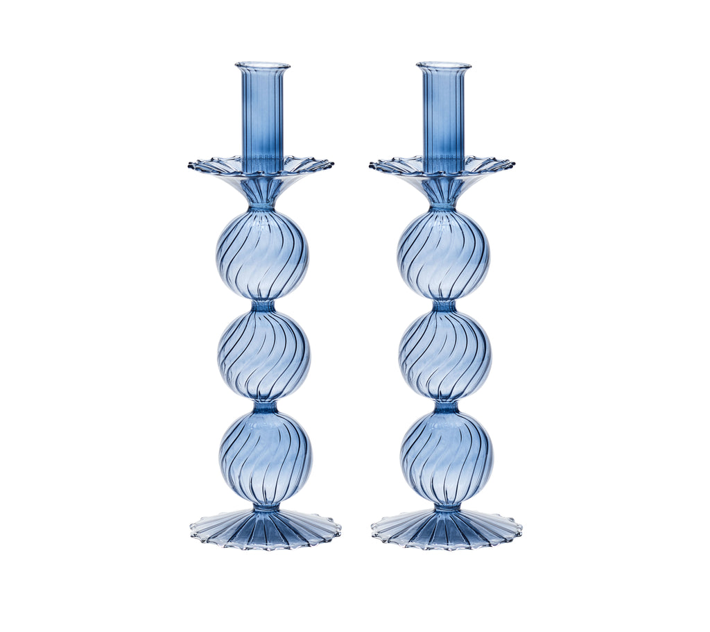 Iris Tall Candle Holder in Cadet, Set of 2