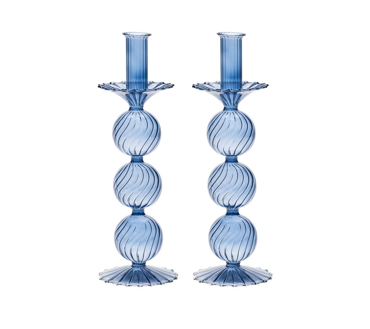 Iris Tall Candle Holder in Cadet, Set of 2