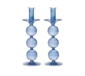 Iris Tall Candle Holder in Cadet, Set of 2