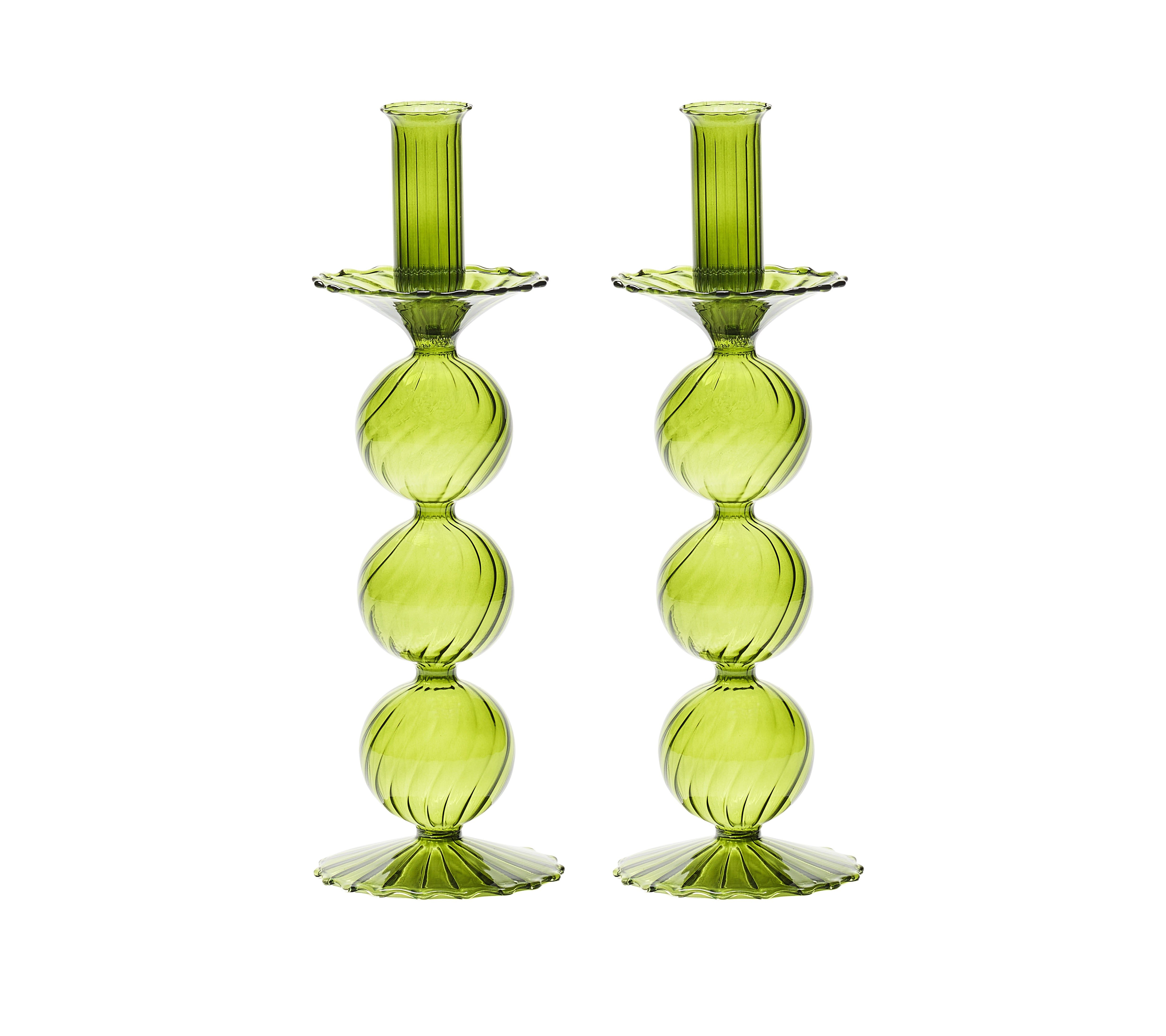 Iris Tall Candle Holder in Olive, Set of 2