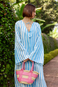 Doha Caftan in Aqua Stripe