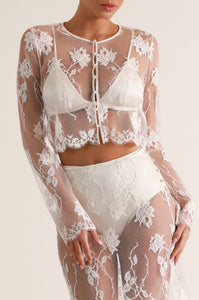 Dominique Cropped Long Sleeve in Ivory