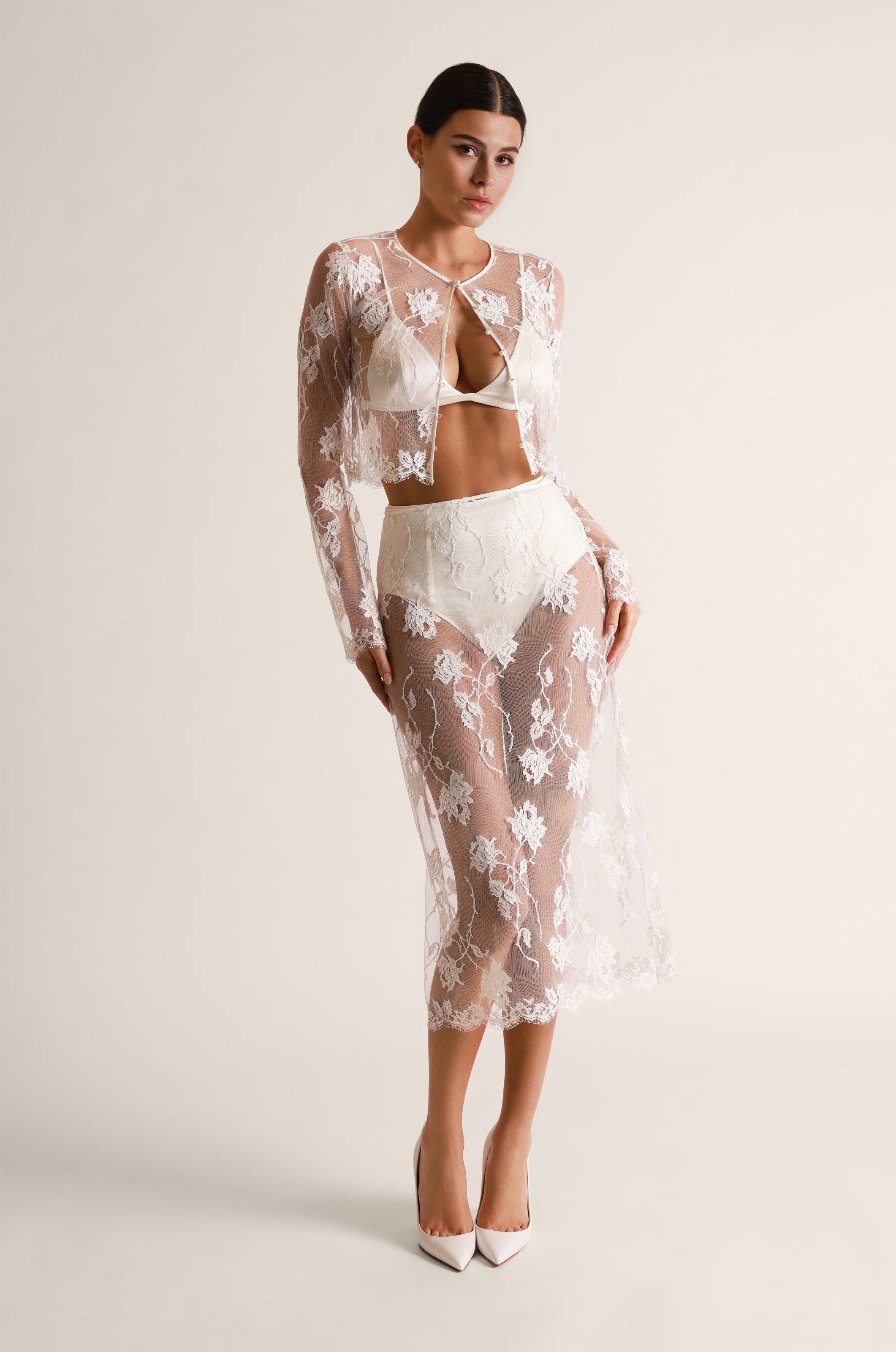 Dominique Cropped Long Sleeve in Ivory