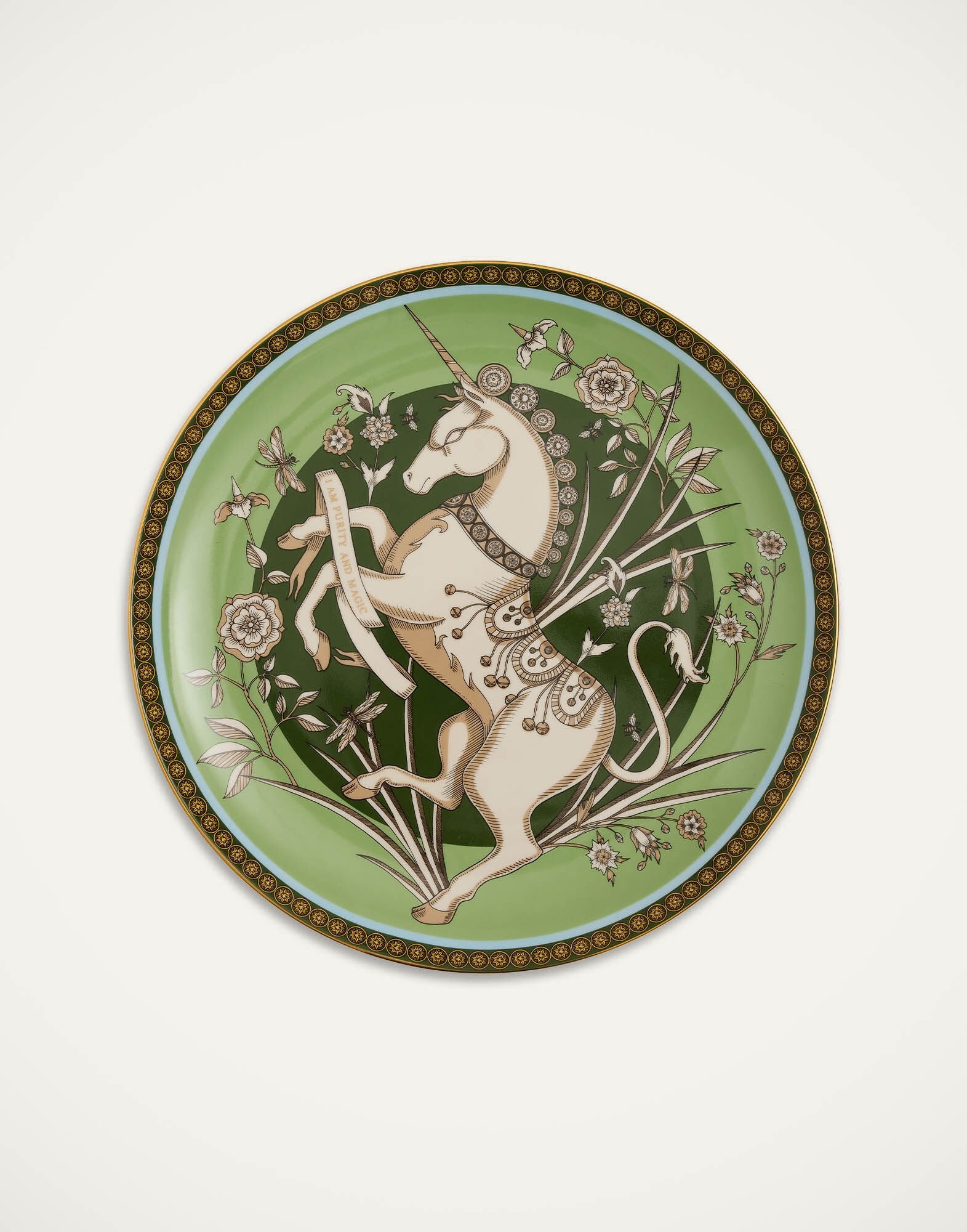 Decorative Plate The Unicorn Light Green in Porcelain