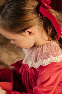 Large Velvet Long Tail Bow in Scarlet