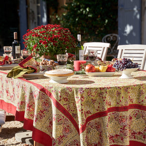 French Tablecloth Winter Garden Wreath Red & Green