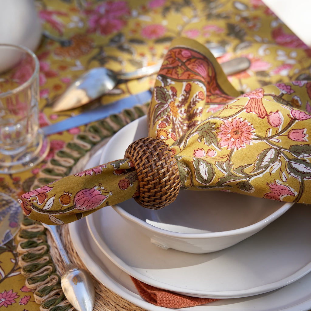 Damaris Napkins Pink & Mustard, Set of 4