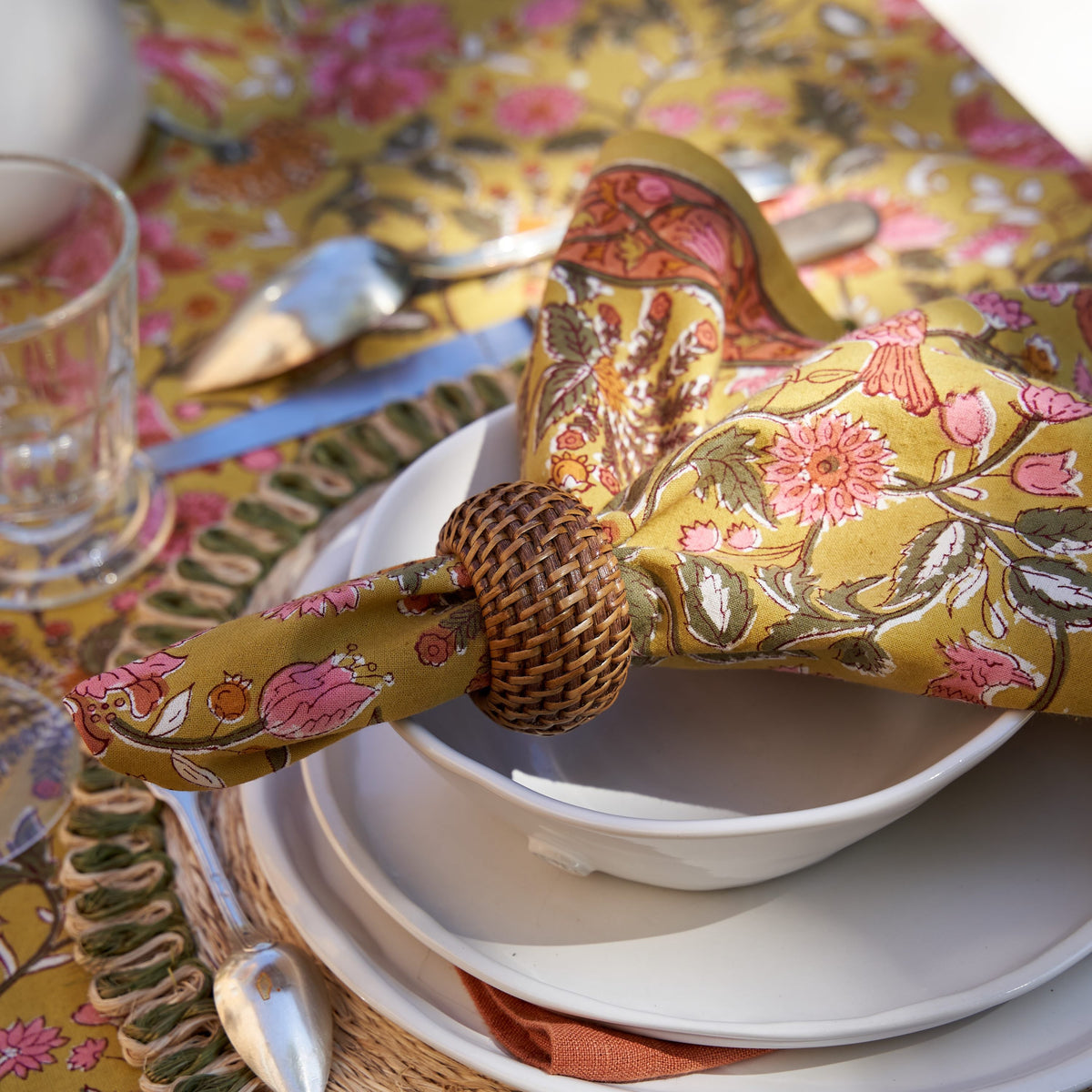 Damaris Napkins Pink & Mustard, Set of 4