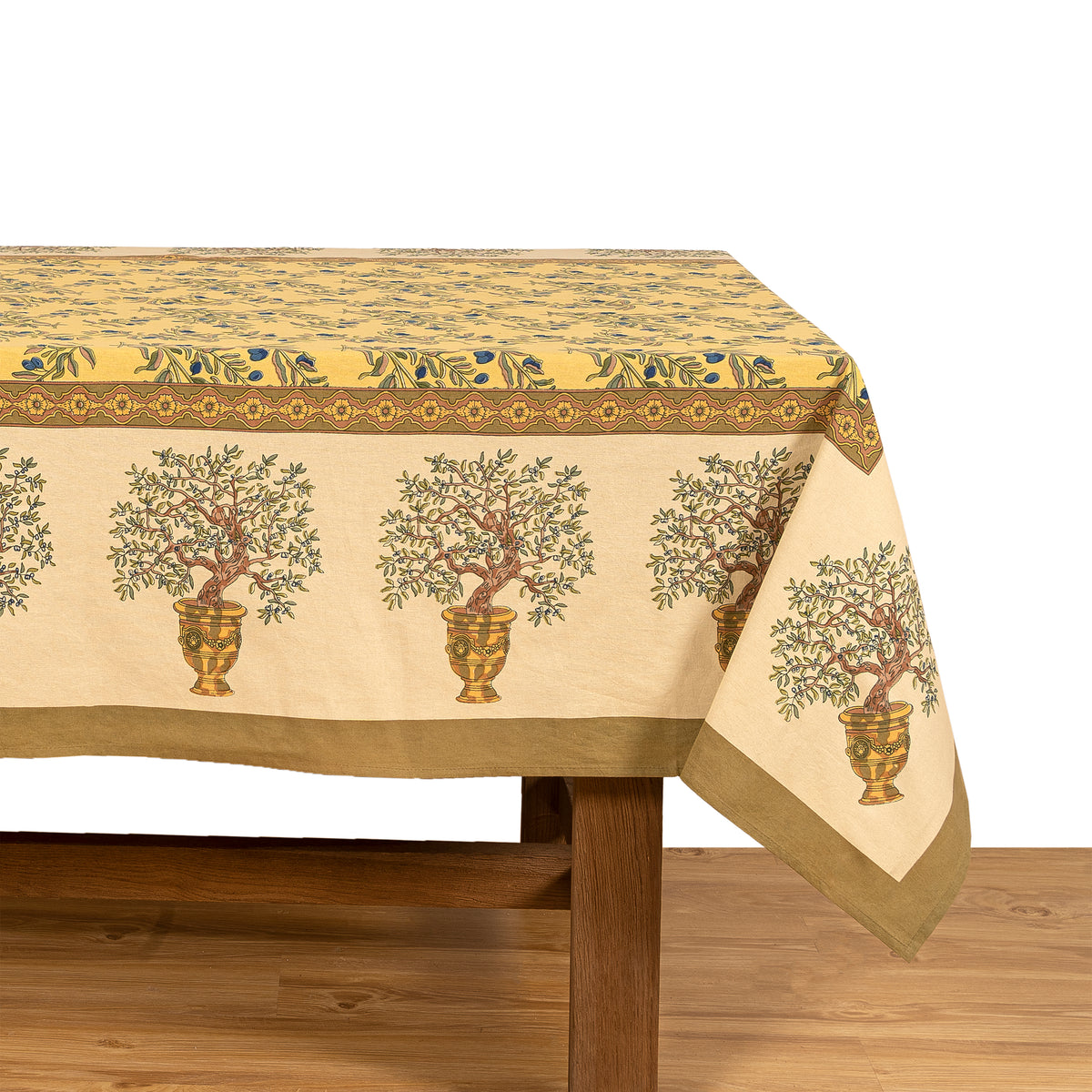 Olive Tree Tablecloth in Khaki & Blue