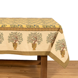 Olive Tree Tablecloth in Khaki & Blue