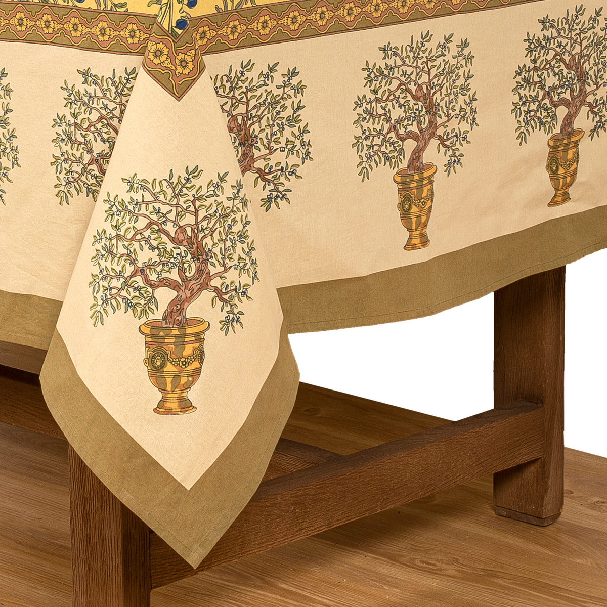 Olive Tree Tablecloth in Khaki & Blue