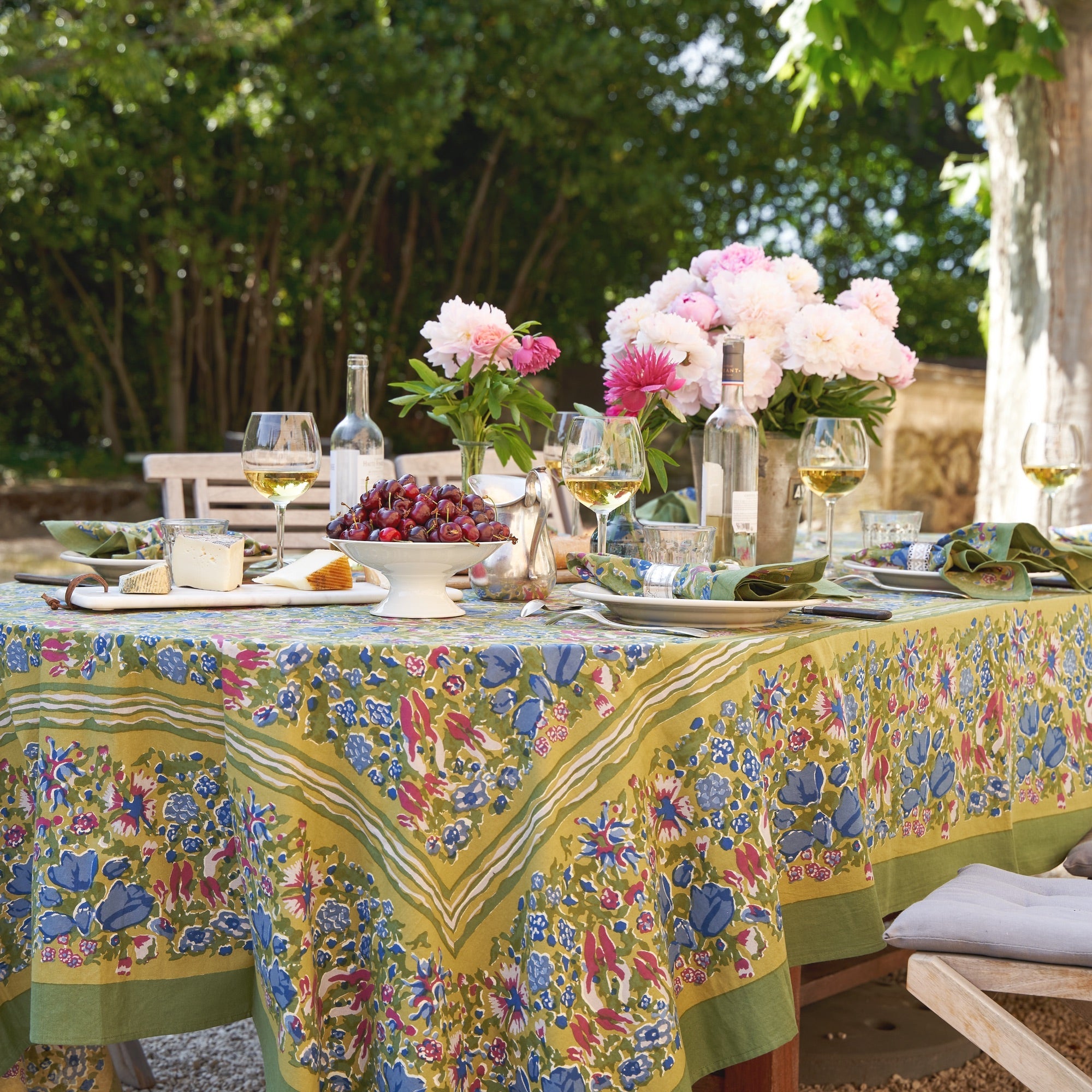 French Tablecloth Jardin Blue & Vert - Thumbnail 2