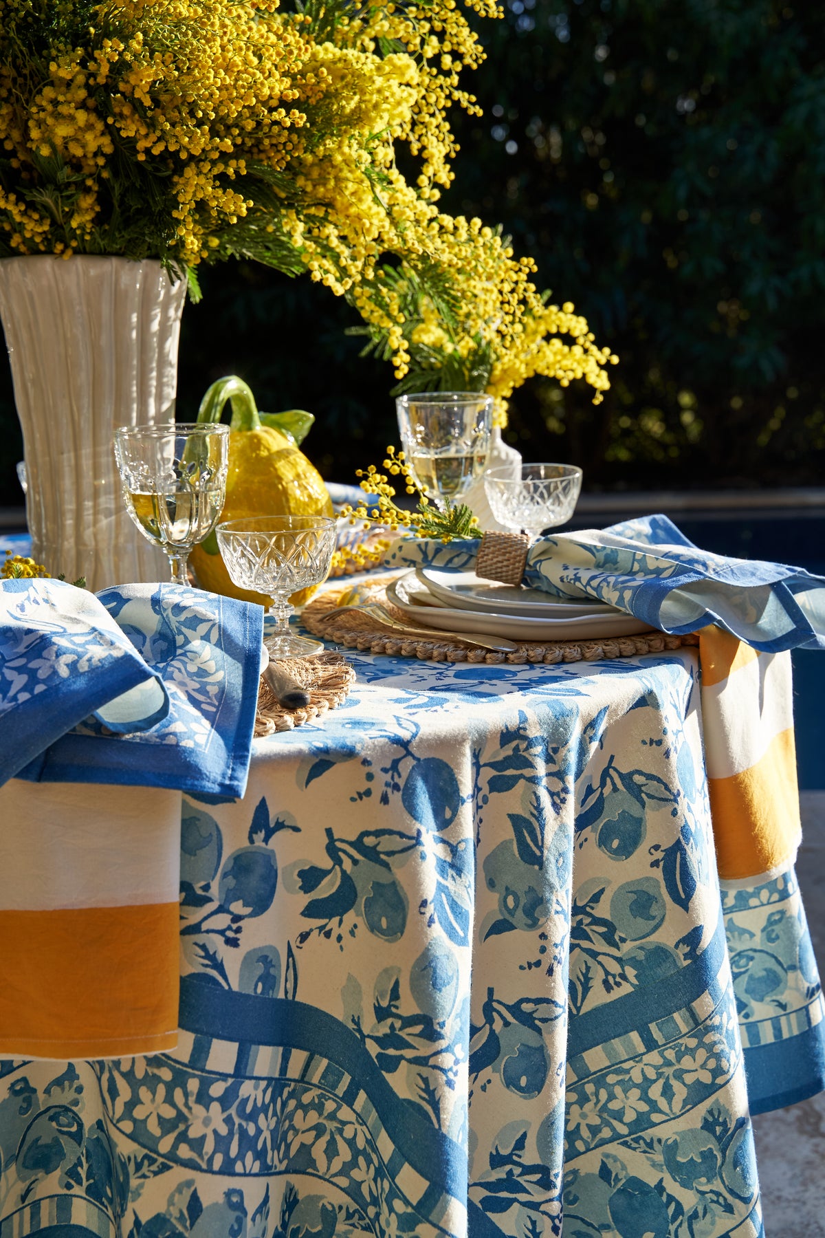 Citron Napkins in Bleu, Set of 6