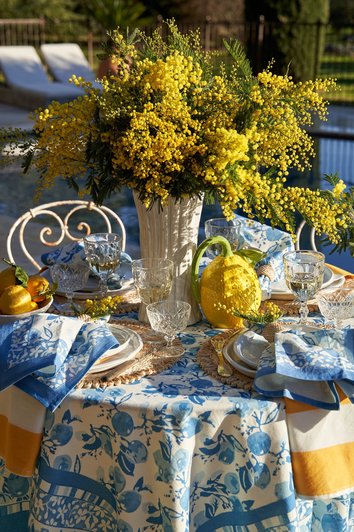 Citron Napkins in Bleu, Set of 6