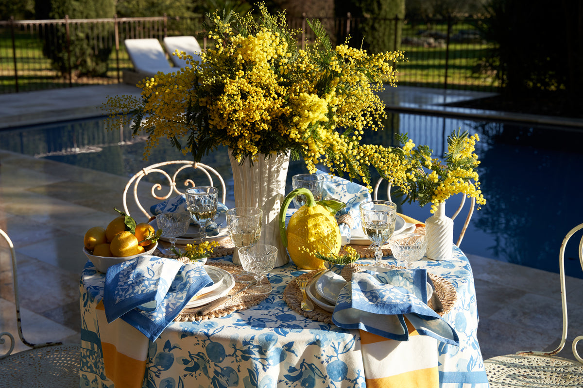 Citron Napkins in Bleu, Set of 6