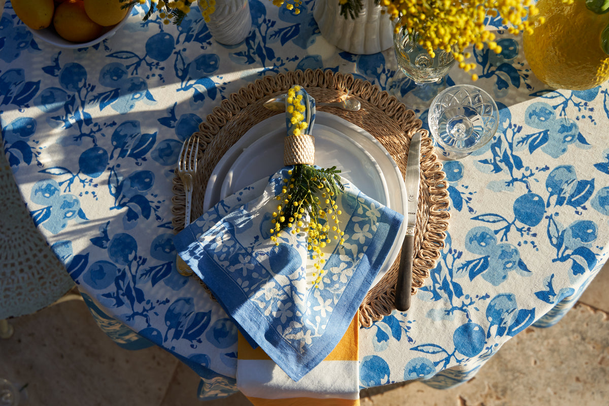Citron Napkins in Bleu, Set of 6