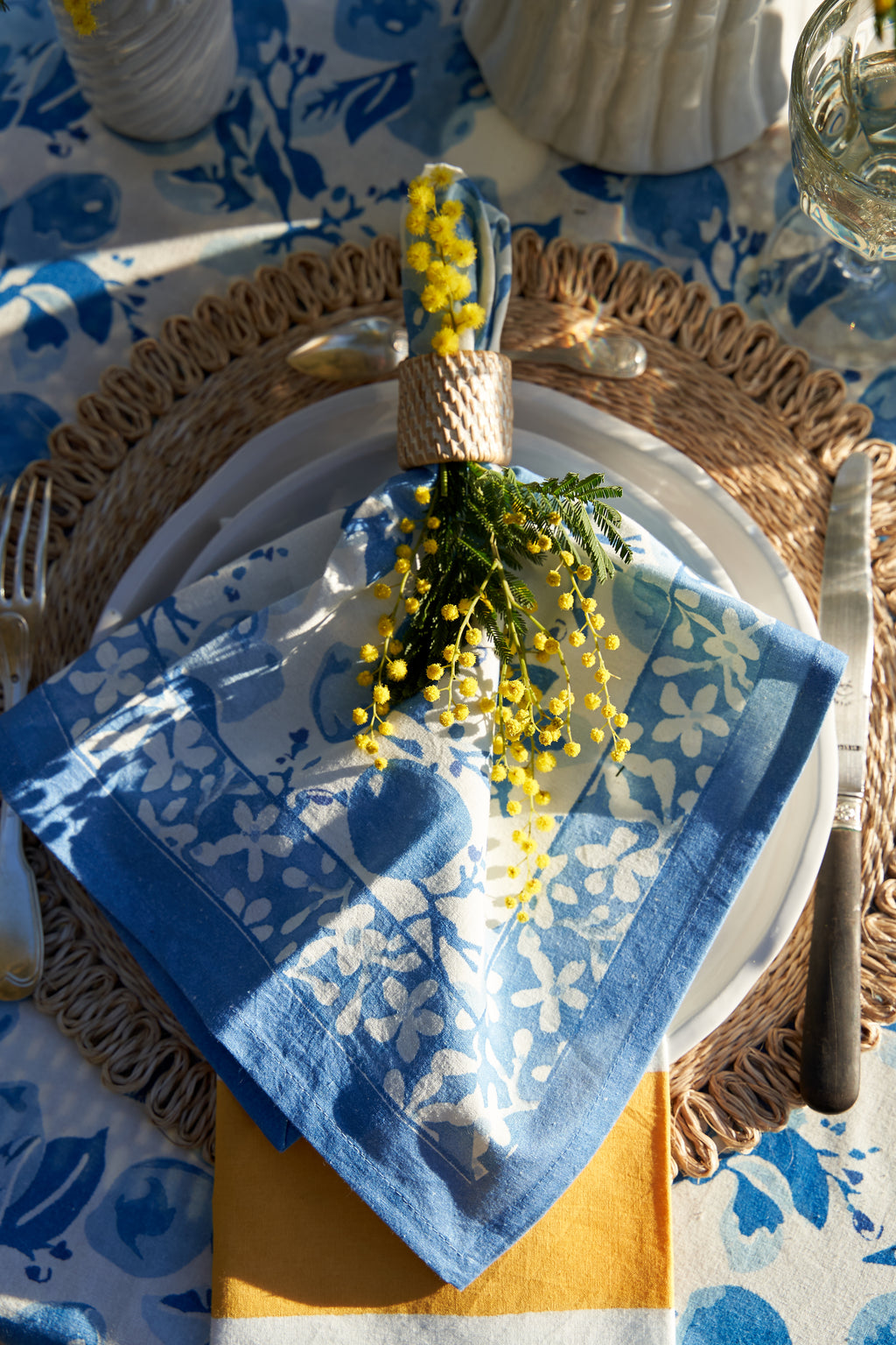 Citron Napkins in Bleu, Set of 6