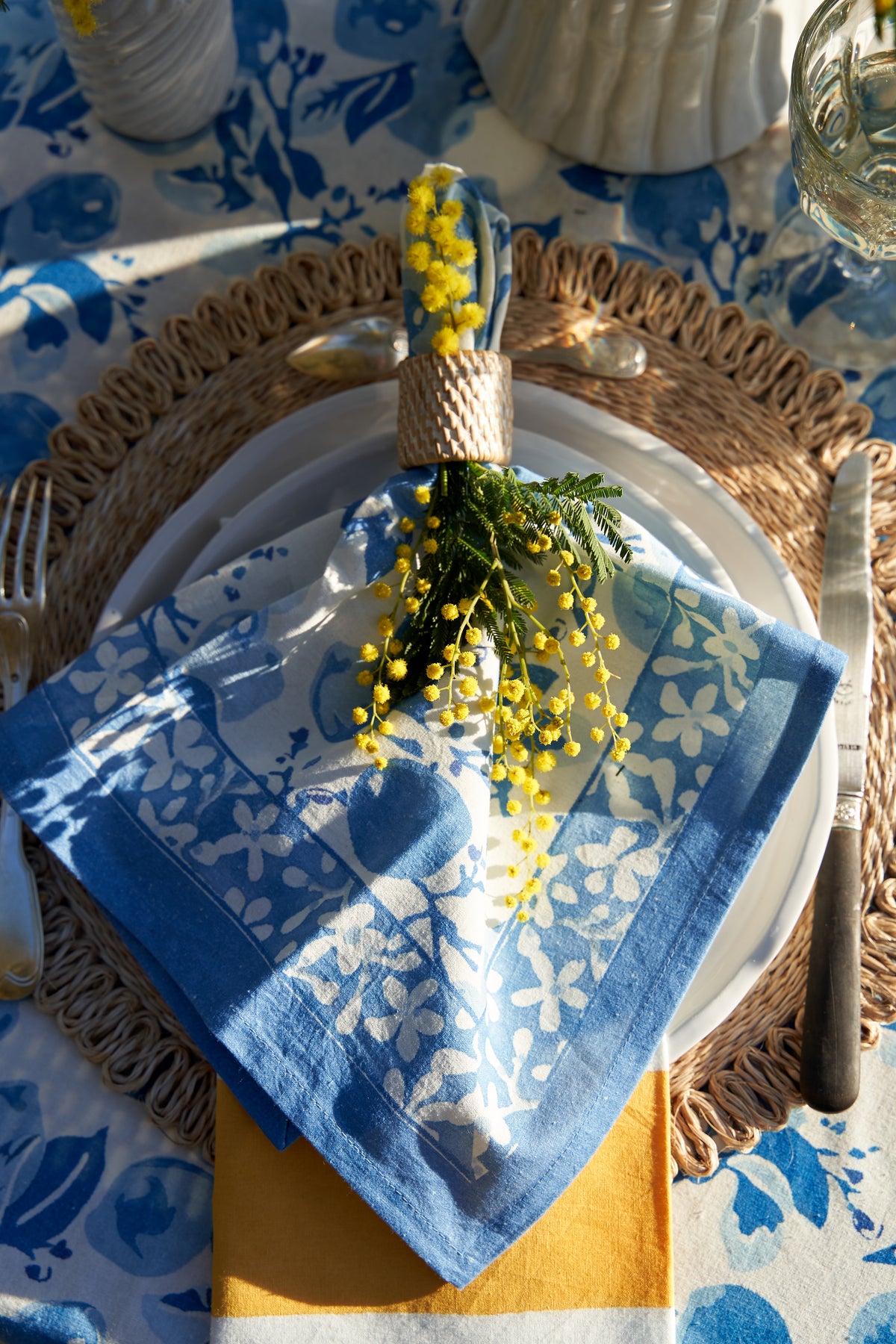 Citron Napkins in Bleu, Set of 6